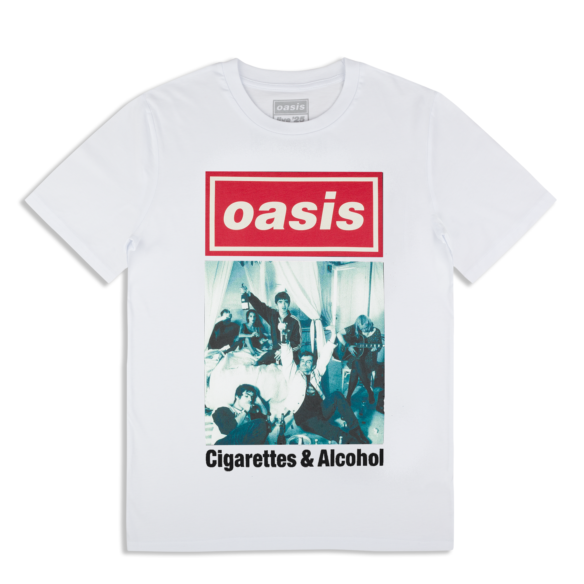 Live '25 Cigarettes & Alcohol Cover T-Shirt White – Oasis Live '25 Live '25 Cigarettes & Alcohol Cover T-Shirt White – Oasis Live '25