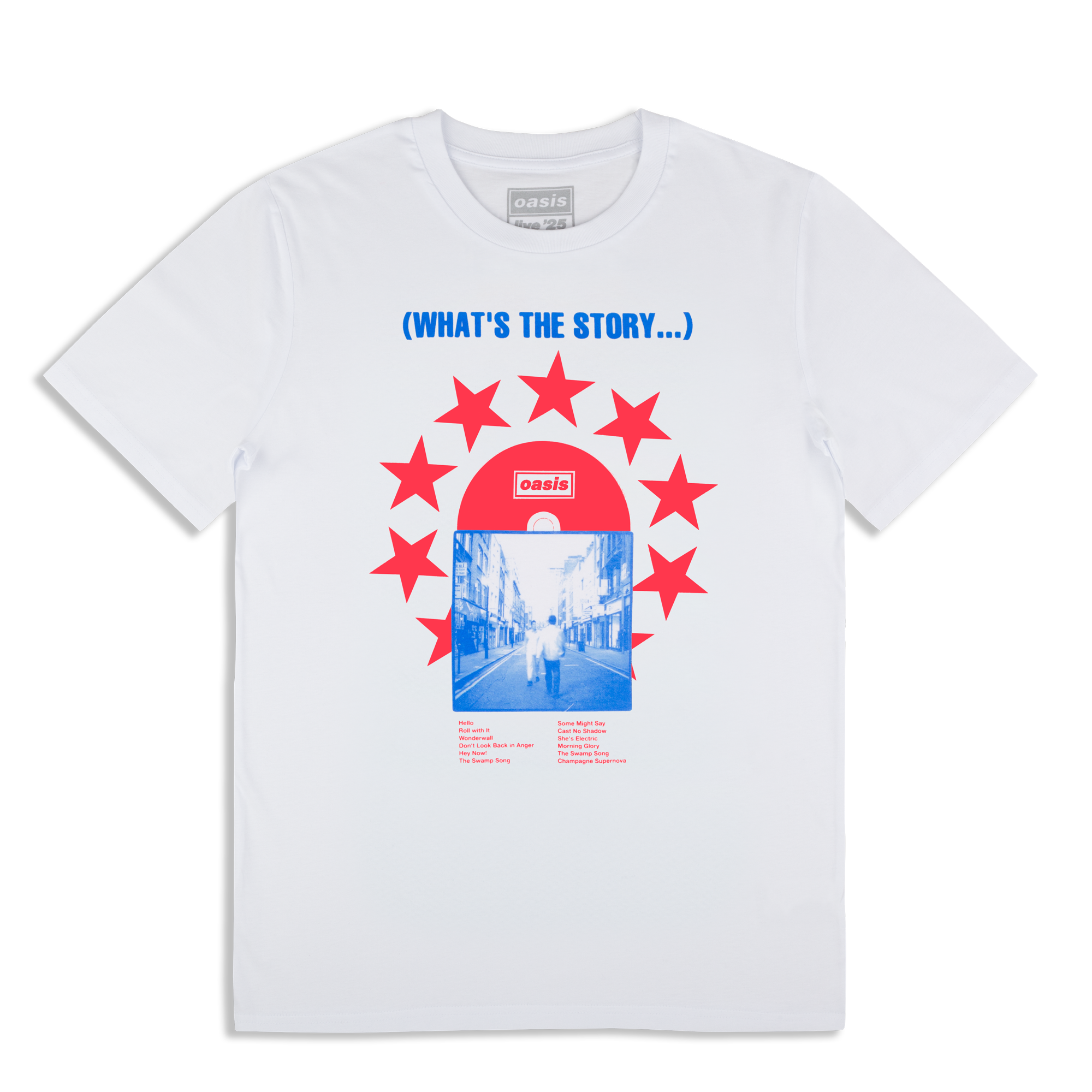 Live '25 What's The Story CD Women's T-Shirt White – Oasis Live '25